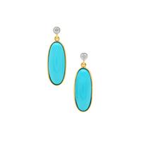 Sleeping Beauty Turquoise Earrings with Diamond in 9K Gold 8.90cts