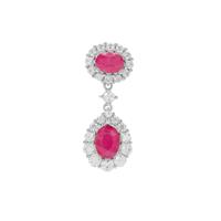 Kenyan Ruby Pendant with White Zircon in Platinum Plated Sterling Silver 4.85cts