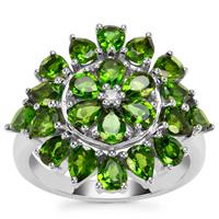 Chrome Diopside Ring with White Zircon in Sterling Silver 3.70cts