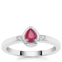 Kenyan Ruby Ring with White Zircon in Sterling Silver 0.45ct