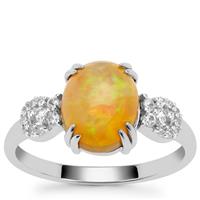 Ethiopian Dark Opal Ring with White Zircon in 9K White Gold 2.10cts