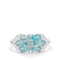 Madagascan Blue Apatite Ring with White Zircon in Sterling Silver 2.25cts