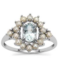 Santa Maria Aquamarine Ring with Kaori Cultured Pearl in 9K White Gold 
