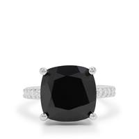 Black Spinel Ring with White Zircon in Sterling Silver 9.25cts