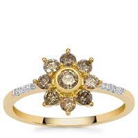 Cape Champagne Diamond Ring with White Diamond in 9K Gold 0.81ct