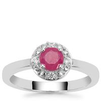 Kenyan Ruby Ring with White Zircon in Sterling Silver 0.75ct
