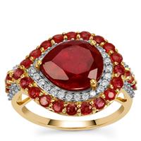 Malagasy Ruby Ring with White Zircon in 9K Gold 6.20cts (F)