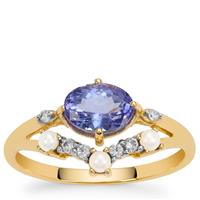 AA Tanzanite, Indonesian Seed Pearl Ring with White Zircon in 9K Gold 