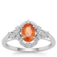 Mandarin Garnet Ring with White Zircon in Sterling Silver 1.22cts