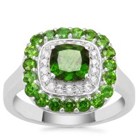 Chrome Diopside Ring with White Zircon in Sterling Silver 2.29cts