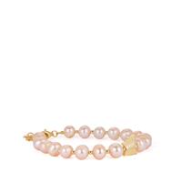 Naturally Papaya Pearl Bracelet in Gold Tone Sterling Silver (7mm x 6mm)