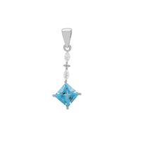 Swiss Blue Topaz Pendant with White Zircon in Sterling Silver 2.10cts