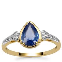 Ceylon Blue Sapphire Ring with White Zircon in 9K Gold 1.40cts