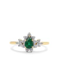 Zambian Emerald Ring with White Zircon in 9K Gold 0.60ct