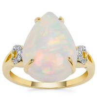 Ethiopian Opal Ring with White Zircon in 9K Gold 5.20cts