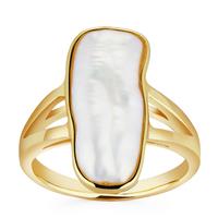 Biwa Freshwater Cultured Pearl Ring in Gold Tone Sterling Silver (17 x 7mm)