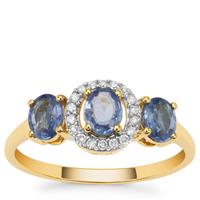 Ceylon Blue Sapphire Ring with Diamond in 9K Gold 1.20cts