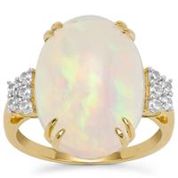 Ethiopian Opal Ring with White Zircon in 9K Gold 7.25cts