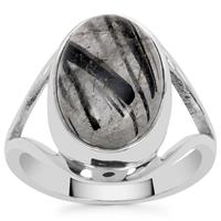Sierra Leone Black Rutilite Quartz Ring in Sterling Silver 6cts