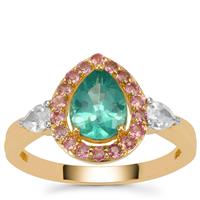 Botli Green Apatite, Pink Tourmaline Ring with White Zircon in 9K Gold 1.70cts