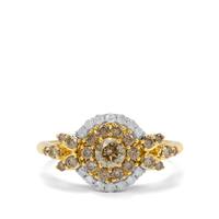 Champagne Diamond Ring with White Diamond in 9K Gold 1cts