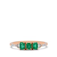 Panjshir Emerald Ring with Diamond in 9K Rose Gold 0.55ct