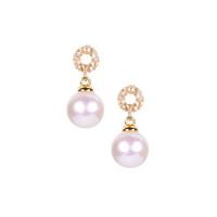 Kaori Cultured Pearl Earrings with White Topaz in Gold Tone Sterling Silver (8mm)