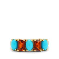 Sleeping Beauty Turquoise Ring with Madeira Citrine in Gold Plated Sterling Silver 2.35cts