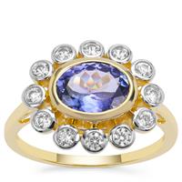 AAA Tanzanite Ring with White Zircon in 9K Gold 2.45cts