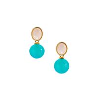 Amazonite Earrings with Rose Quartz in Gold Tone Sterling Silver 17.80cts 