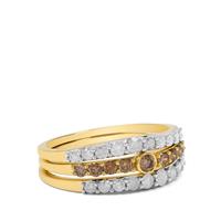 Champagne Diamonds Ring with White Diamonds in 9K Gold 1cts