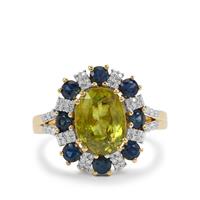 Ambilobe Sphene, Australian Blue Sapphire Ring with Diamond in 18K Gold 4.95cts