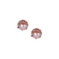 Naturally Papaya Cultured Pearl (8mm) & White Topaz Earrings in Rose Gold Flash Sterling Silver