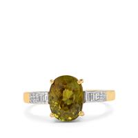 Ambilobe Sphene Ring with Diamond in 18K Gold 3.95cts