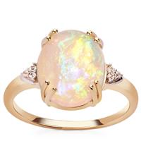Ethiopian Opal Ring with White Zircon in 9K Gold 2.80cts