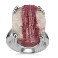 Pink Tourmaline Drusy Ring in Sterling Silver 15cts