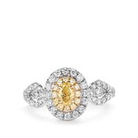 Yellow Diamonds Ring with White Diamonds in 14K Two Tone Gold 1ct