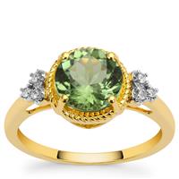 Congo Green Tourmaline Ring with White Zircon in 9K Gold 1.95cts