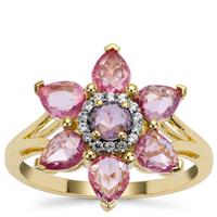 Rose Cut Ilakaka Hot Pink Sapphire, Purple Sapphire Ring with White Zircon in 9K Gold 1.85cts