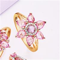 Rose Cut Ilakaka Hot Pink Sapphire, Purple Sapphire Ring with White Zircon in 9K Gold 1.85cts
