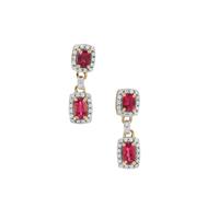 Nigerian Rubellite Earrings with White Zircon in 9K Gold 1.25cts