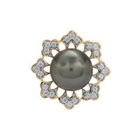 Tahitian Cultured Pearl Pendant with White Zircon in 9K Gold (11MM)