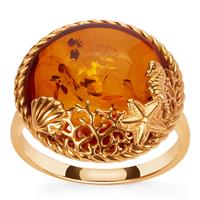 Baltic Cognac Amber Oceanic Ring  in Gold Tone Sterling Silver (15mm)