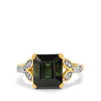Green Tourmaline Ring with Diamond in 18K Gold 6.40cts