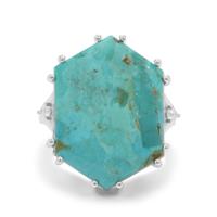 Cochise Turquoise Ring with White Zircon in Sterling Silver 16.20cts
