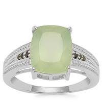 Prehnite Ring with Green Diamond in Sterling Silver 4.54cts