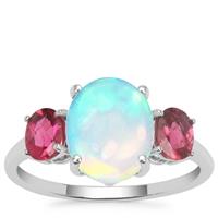 Ethiopian Opal Ring with Safira Tourmaline in 9K White Gold 2.20cts