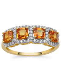 Asscher Cut Songea Orange Sapphire Ring with White Zircon in 9K Gold 2.05cts