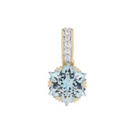 Wobito Snowflake Cut Arctic Blue Topaz Pendant with White Zircon in 9K Gold 5.75cts