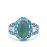 Grandidierite Ring with Neon Apatite in Sterling Silver 4.60cts